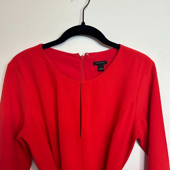 Ann Taylor | Red Quarter Bell Sleeved Dress - Size - Picture 5 of 11